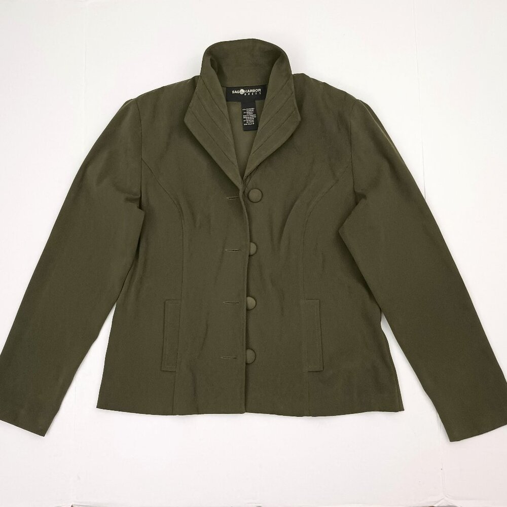 Sag Harbor Dress Blazer Women's Size 8 Green Button Front Coat Jacket, Pre-owned
